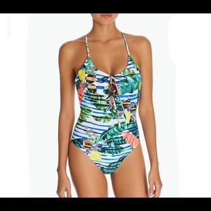 RED CARTER WOMENS PRINTED CROSS-BACK SWIMSUIT SIZE M